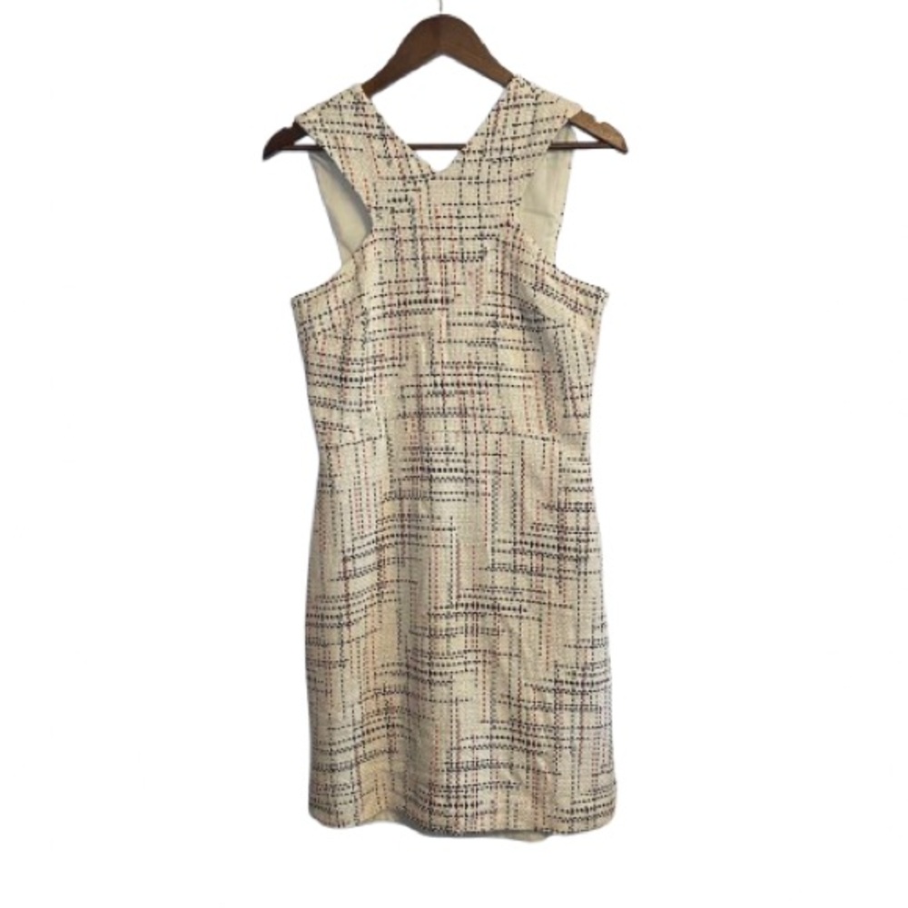 Banana Republic Preppy Cream with Red & Blue Cross Front Tweed Dress